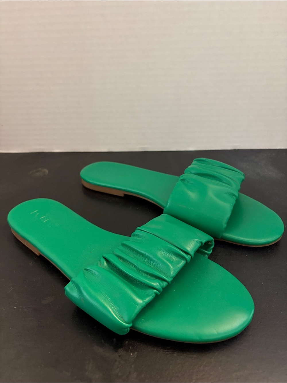 J Crew Green Ruched Slide Sandals - Women, Size 8